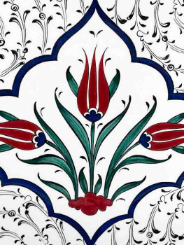 3 Tulip Motif 30cm Iznik Tile Plate - 2