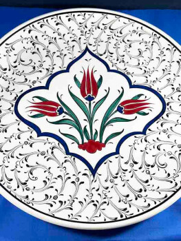 3 Tulip Motif 30cm Iznik Tile Plate - 3