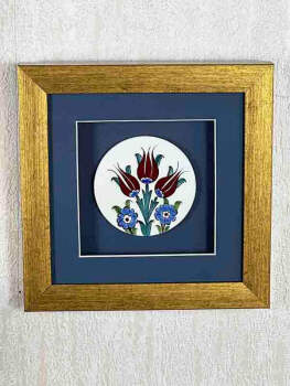 3 Tulip Motif Iznik Tile Plaque - 5