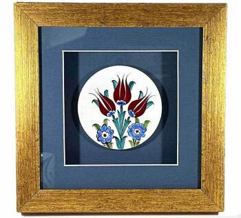 3 Tulip Motif Iznik Tile Plaque - 1