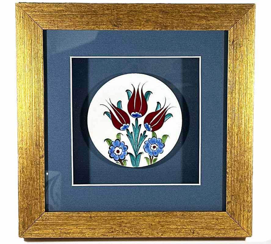 3 Tulip Motif Iznik Tile Plaque - 1