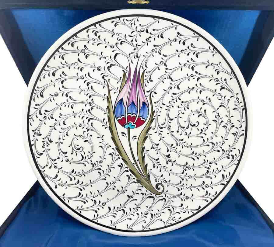 Birthday Gift Plum Tulip Motif Vip Iznik Tile Plate - 1