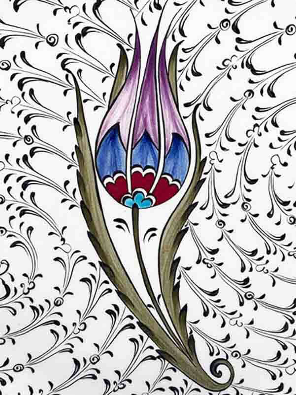 Birthday Gift Plum Tulip Motif Vip Iznik Tile Plate - 2