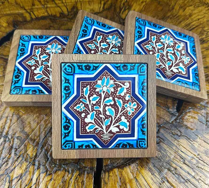 Bitkisel Motifli Ahşap Bardak Altlığı Takımı - 1