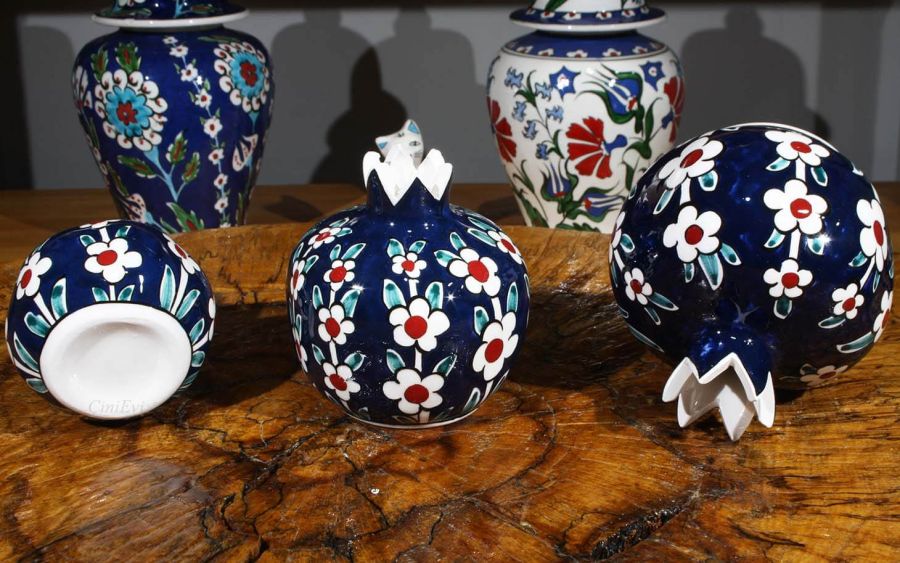 Blue and Red Tree of Life İznik Ceramic Pomegranate Set - 2