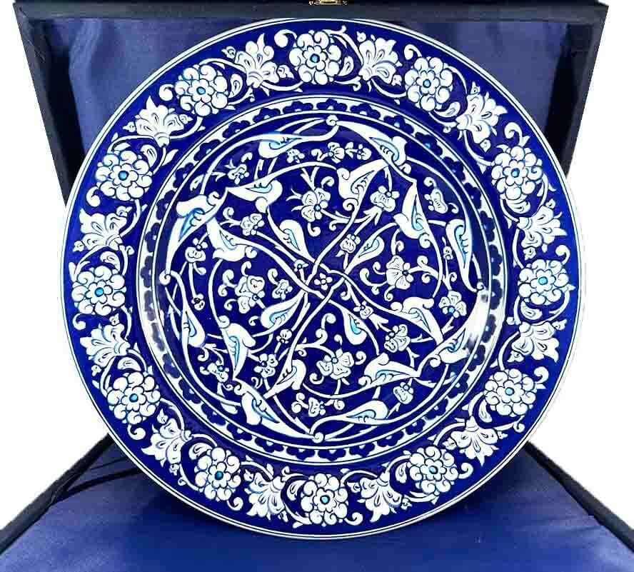 Blue and White Lotus Motif Iznik Tile Plate - 1