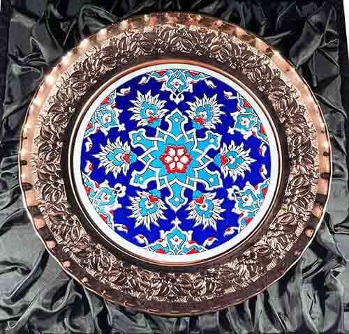 Blue Floor Tile Patterned 25cm Bronze Plate - 3