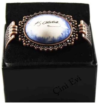 Blue Ground Ataturk Signed Pottery Bracelet - 1