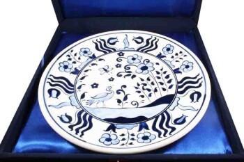 Blue White Iznik Ceramic Plate - 3