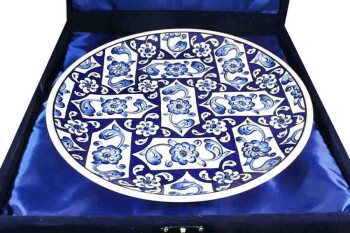 Blue White Lotus Patterned Iznik Pottery Plate - 3