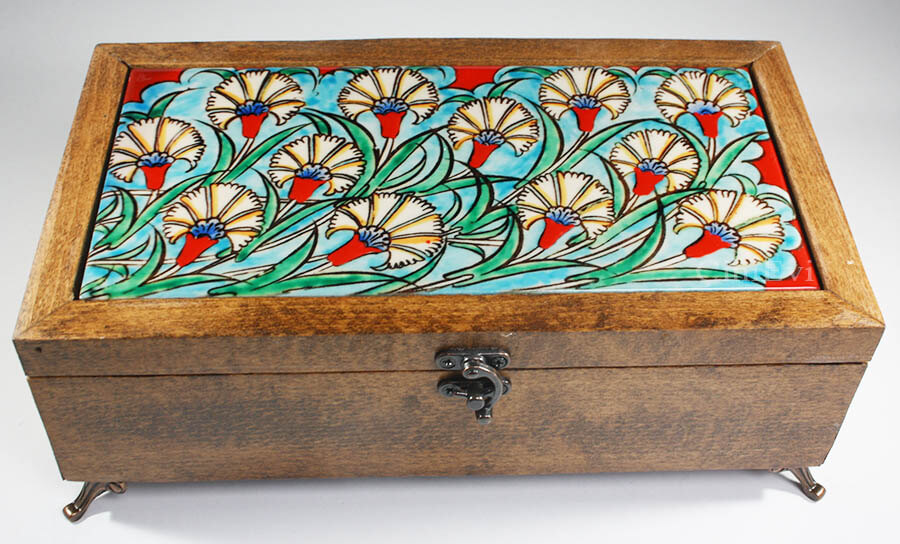 Carnation Motif Wooden Storage Box - 1