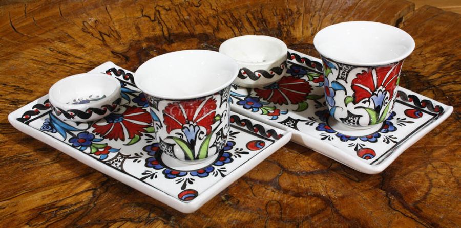 Carnation Pattern Iznik Coffee Set - 2