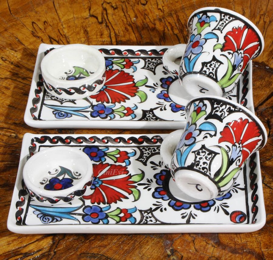 Carnation Pattern Iznik Coffee Set - 1