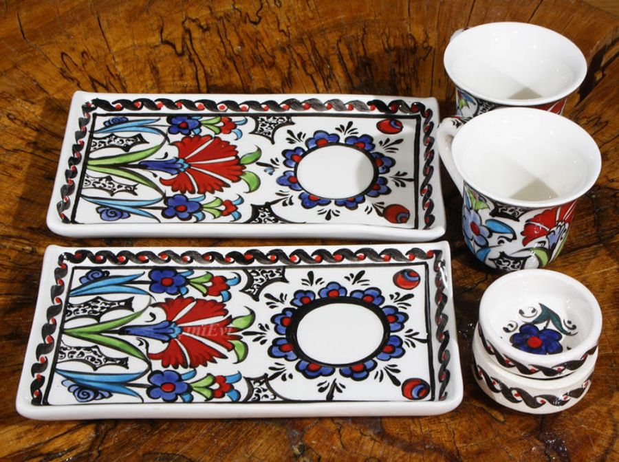 Carnation Pattern Iznik Coffee Set - 3