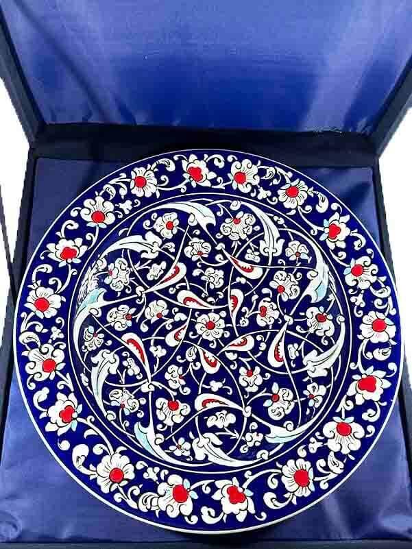 Corporate Gift Blue and White Lotus Motif Iznik Tile Plate - 3