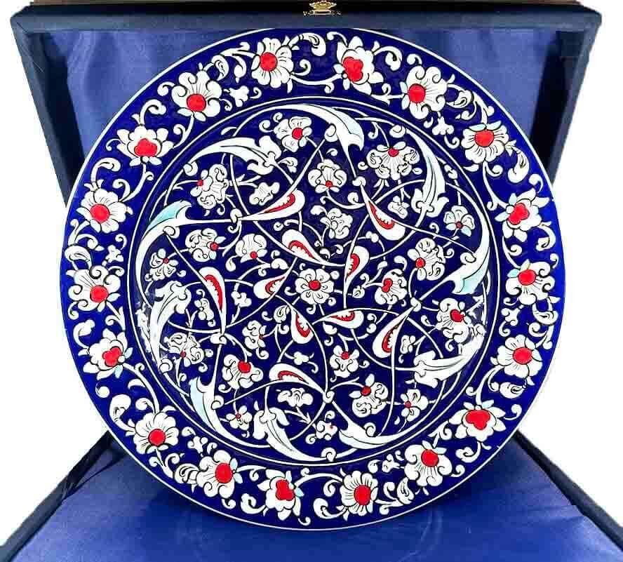 Corporate Gift Blue and White Lotus Motif Iznik Tile Plate - 1