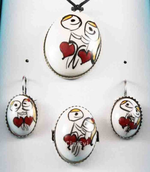 Couples in love Pottery jewelry set - 1