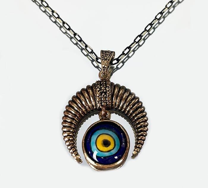 Crescent Necklace with Evil Eye Motif and Iznik Tiles - 1