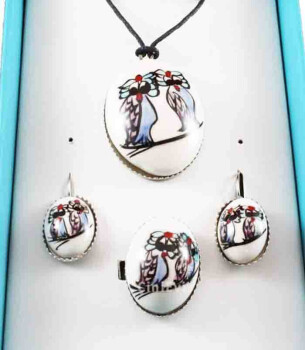 Cute Owls Pottery Jewelry Set - 1