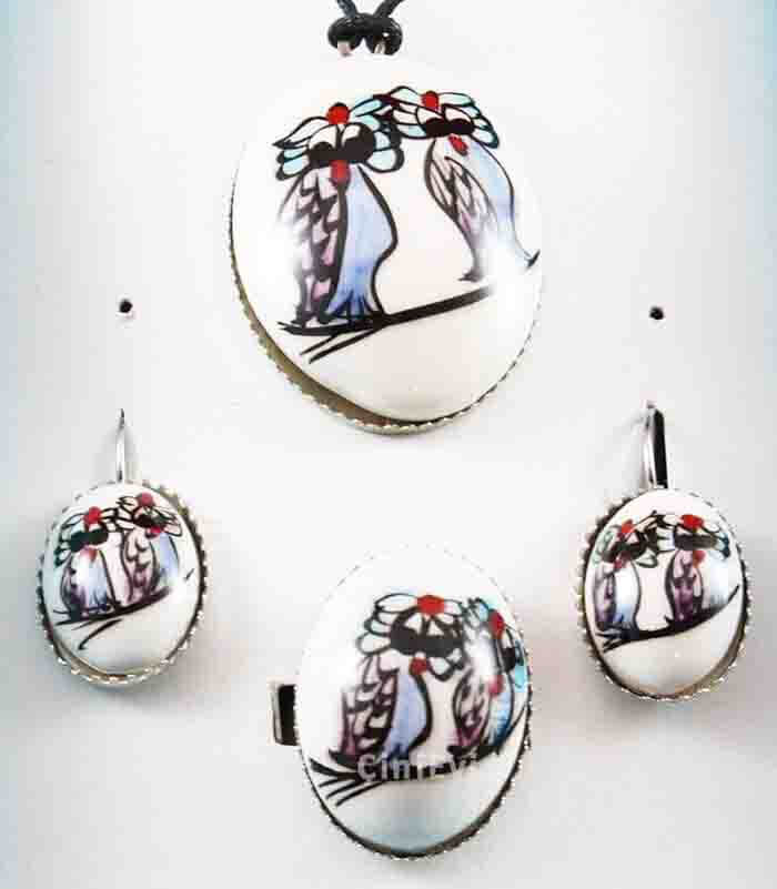 Cute Owls Pottery Jewelry Set - 2