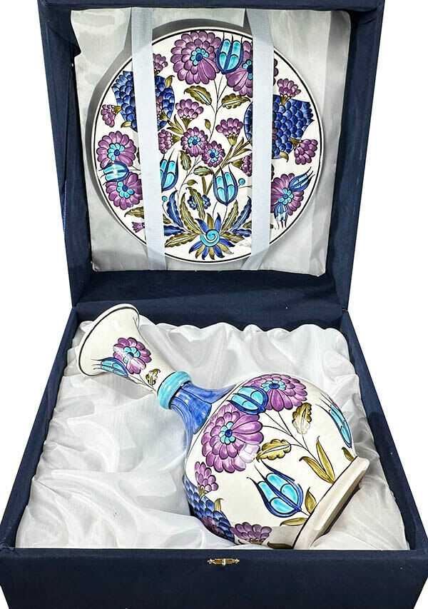 Damascus Style Motif Vase and Plate Set Symbolizing the Power of the Ottoman Empire - 4
