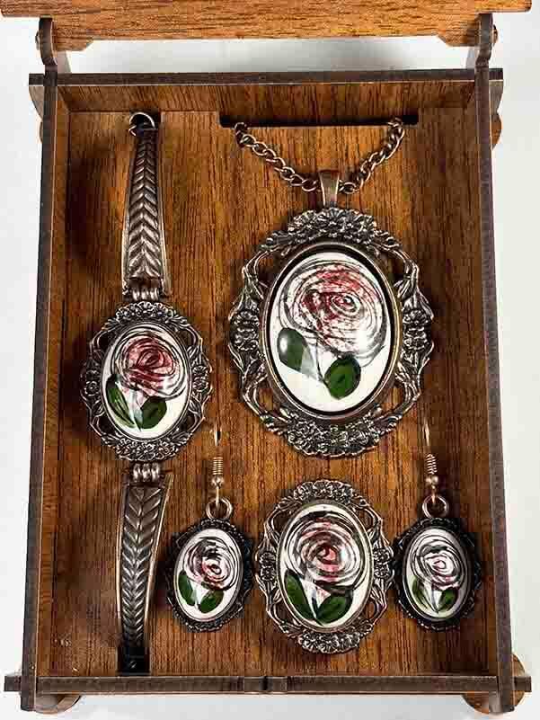 Eternal Love Rose Iznik Tile Jewelry Set - 2