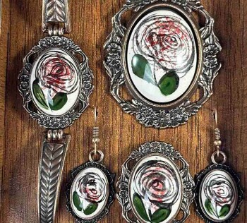 Eternal Love Rose Iznik Tile Jewelry Set - 1