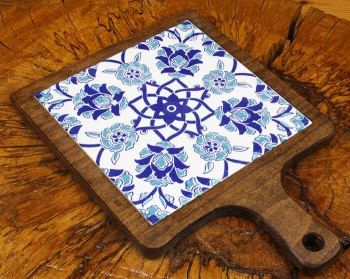 Floral Pattern Wooden Serving Tray - 2