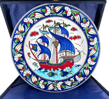 Galleon Motif 30cm Iznik Tile Plate - 1