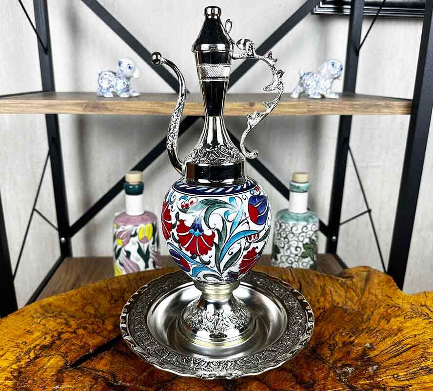 Gift for a Foreign Partner: Silver-Plated İznik Tile Ewer Set - 1