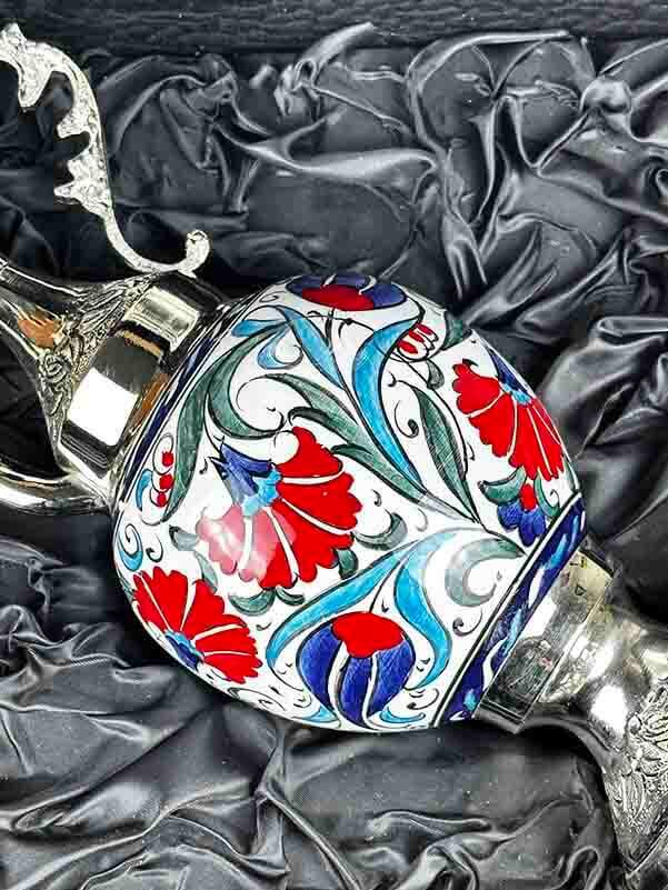 Gift for a Foreign Partner: Silver-Plated İznik Tile Ewer Set - 3