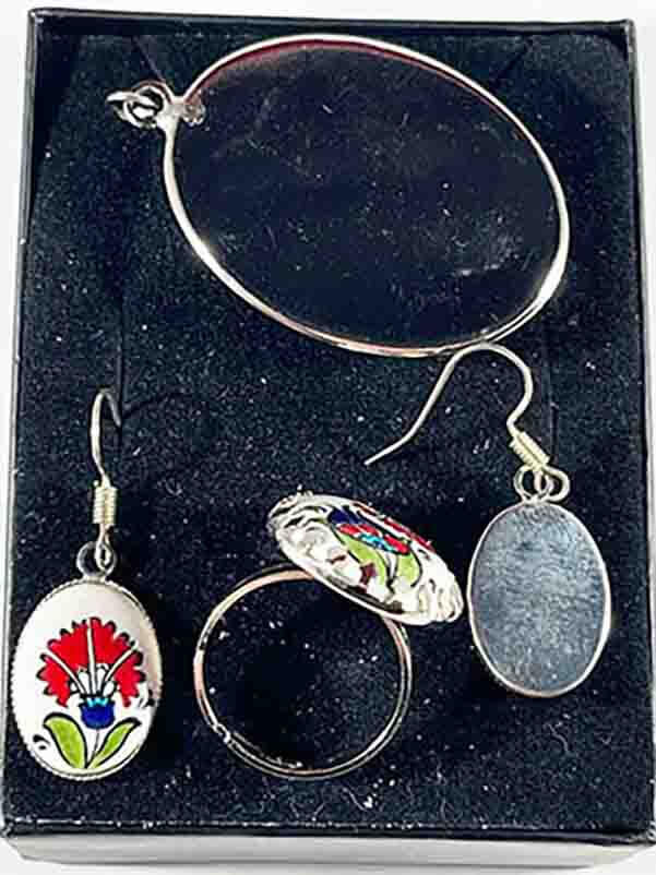 Gift for a Friend Red Tulip Patterned Iznik Jewelry Set - 2