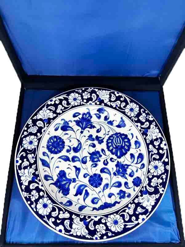 Gift for District Governor Blue and White Lotus Motif Iznik Tile Plate - 3