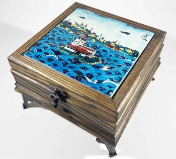 Gift for Loved One Maiden's Tower Motif Wooden Jewelry Box - 1