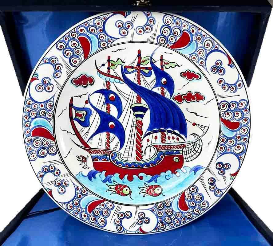 Gift for Sailor Galleon Motif 30cm Iznik Tile Plate - 1