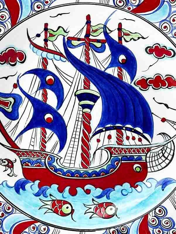 Gift for Sailor Galleon Motif 30cm Iznik Tile Plate - 4