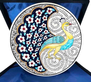 Golden Horn and Peacock VIP Iznik Tile Plate - 1