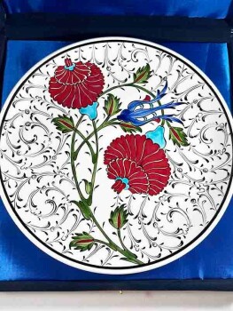 Golden Horn and Pomegranate Design Iznik Ceramic Plate - 3