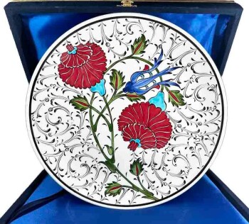 Golden Horn and Pomegranate Design Iznik Ceramic Plate - 1