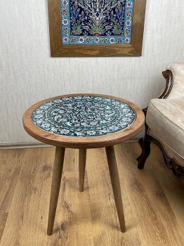 Green Lotus Motif Iznik Tile Coffee Table - 1