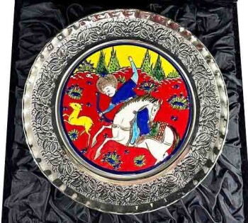 Hunting Scene Motif Silver Ceramic Plate - 3