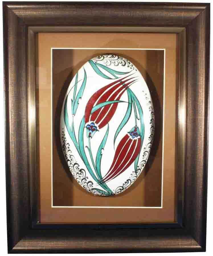 Inverted Tulips Iznik Tile. With Passepartout Framed - 1