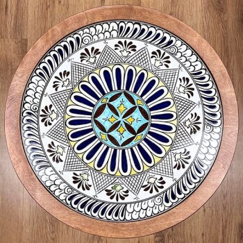 Iznik Ceramic Side Table with Millet Craft Motif - 2