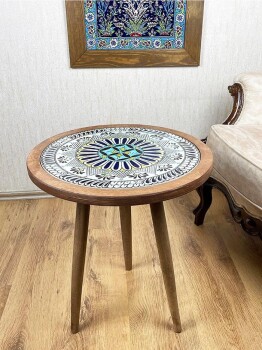 Iznik Ceramic Side Table with Millet Craft Motif - 1