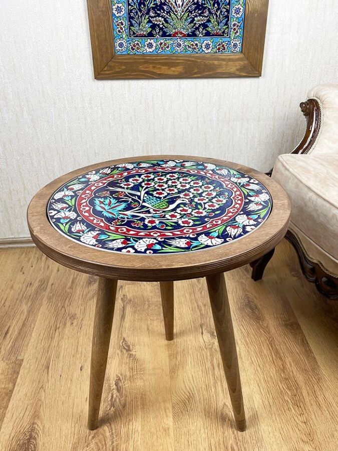 Iznik Ceramic Side Table with Paradise Garden Motif - 1