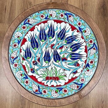 Iznik Ceramic Side Table with Tulip Garden Motif - 2