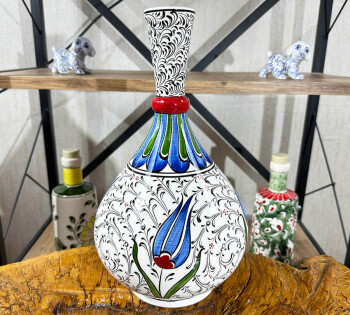 Estuary and Tulip Patterned Iznik Tear Vase - 1