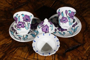 Iznik Tile Coffee Set with Lotus Flower Design - 2