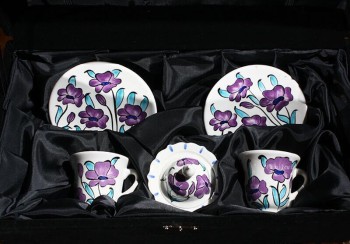 Iznik Tile Coffee Set with Lotus Flower Design - 3