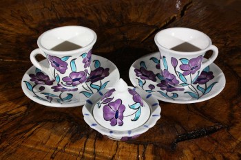 Iznik Tile Coffee Set with Lotus Flower Design - 1